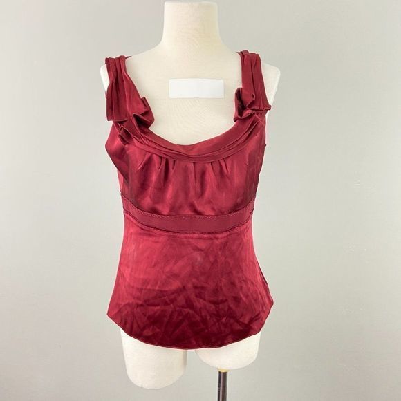 ELIE TAHARI Burgundy Ruffle Trim Silk Blouse - Picture 2 of 13